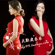 668 thời trang retro mang thai bụng lớn ảnh chụp ảnh studio chụp ảnh phụ nữ mang thai ảnh hiện đại váy đỏ