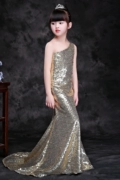 Trẻ em ăn mặc một- vai sequins đuôi cá váy con lắc mô hình sân khấu lưu trữ trang phục sàn diễn thời trang phù hợp với vàng mới