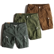 Mùa hè yếm đa túi nam rửa quần short phong cách Mỹ retro grain pattern dệt quần H2-3