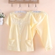 Màu rắn ngắn tay cắt quần đồ ngủ mùa hè của phụ nữ mỏng dệt bông rửa bộ đồ ngủ màu vàng dịch vụ nhà phù hợp với Giống cái