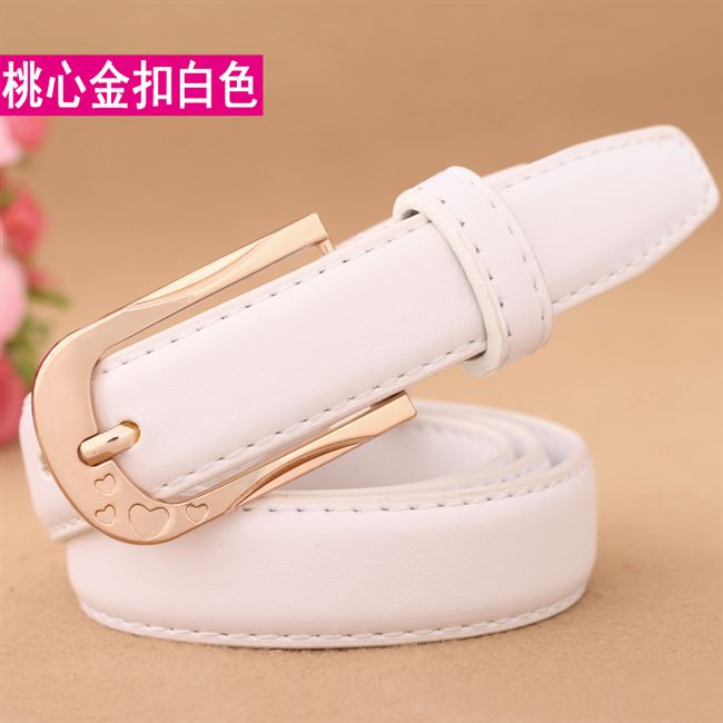 Peach Heart Gold Button White【 Free Admission plus hole 】 Belt female fashion Korean leisure Pin buckle belt female fine Simple and versatile Jeans Belt