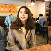Xin giúp 麂 áo khoác ngắn dày học sinh Hàn Quốc đẹp trai sang trọng lông cừu xe máy áo khoác nữ mùa đông