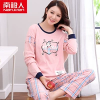 Bộ đồ ngủ mùa thu ở Nam Cực 200 kg cỡ lớn nữ chất béo mm cotton lỏng mùa xuân và bộ đồ mùa thu phiên bản Hàn Quốc có thể mặc kiểu đồ bộ đẹp