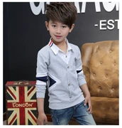 Mùa xuân và mùa thu 2019 Trẻ em mặc áo thun đáy cổ áo dài tay Cotton giả 2 mảnh Big Boy Tops - Áo thun