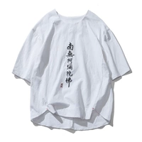 Ретро футболка с коротким рукавом, одежда, большой размер, короткий рукав, свободный крой, из хлопка и льна, с вышивкой