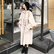 Áo khoác len dài trùm đầu màu sắc mùa thu đông nữ 2018 phiên bản mới của Hàn Quốc hoang dã buông lơi trên đầu gối