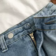 Joker quần jeans cạp cao không đối xứng hè 2019 phiên bản mới của phụ nữ Hàn Quốc quần lửng ống rộng có lông - Quần jean