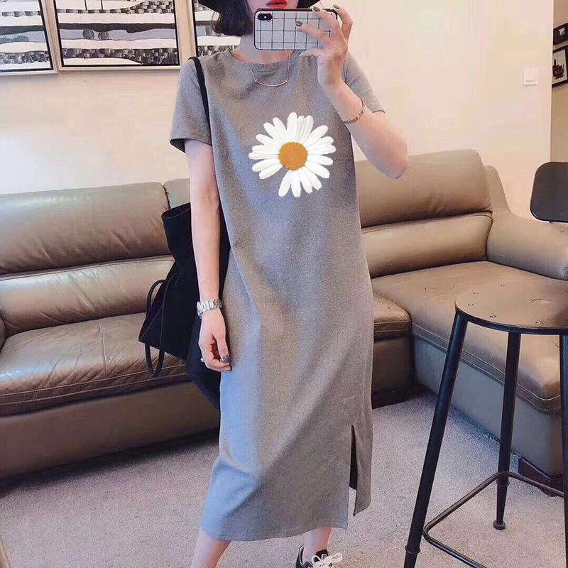 95%纯棉大码女装夏季新款过膝连衣裙