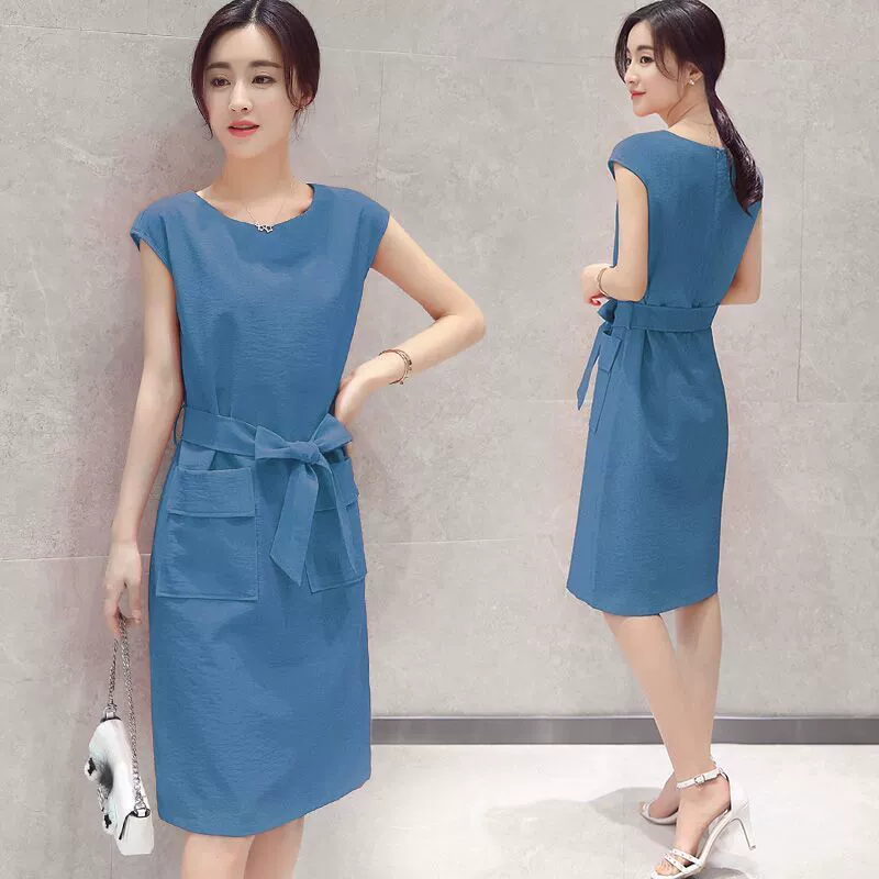 Váy váy midi của phụ nữ 2020 mùa hè mới của phụ nữ Hàn Quốc thời trang mỏng manh cotton và lanh thoáng khí váy phụ nữ - Váy dài