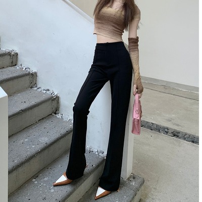 taobao agent Demi-season black jeans, plus size, fitted, high waist, for pear shaped body