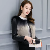 Áo khoác lông nữ ngắn đoạn 2018 mùa đông mới Lông thỏ màu gradient Hàn Quốc mỏng tay áo da mỏng dạ lông cừu