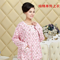 Đồ ngủ nữ mùa xuân và mùa thu đơn mảnh cổ tròn áo thun cotton dài tay áo sơ mi nữ trung niên kích thước lớn phục vụ nhà shop đồ bộ nữ