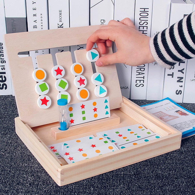 Trò chơi thời thơ ấu cho bé gái để cải thiện logic logic tập trung phát triển đồ chơi phản ứng cha mẹ và trẻ em Montessori gỗ bốn màu - Trò chơi cờ vua / máy tính để bàn cho trẻ em