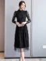 Váy ren đen phổ biến cho phụ nữ 2019 mùa thu phong cách mới khí chất eo thon dài tay áo đáy váy - Váy eo cao váy nhún eo