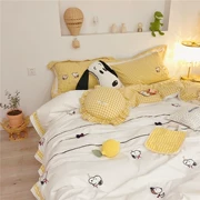 Ins phim hoạt hình phong cách Bắc Âu Snoopy tấm thêu nhỏ tươi rửa bông bốn mảnh bông ba mảnh bông - Bộ đồ giường bốn mảnh