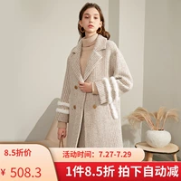 Authentic ba màu 2019 mùa đông nữ phiên bản Hàn Quốc của lông thỏ chấm houndstooth áo khoác len D844004D00 - Áo Hàn Quốc áo khoác dạ dài nữ
