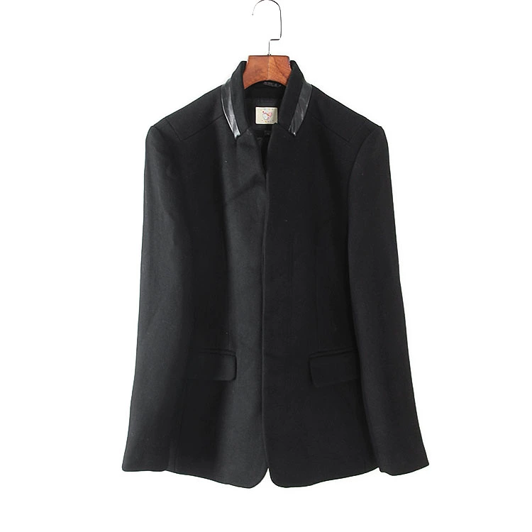 Quầy quần áo mùa đông dòng C quầy rút tiền nam màu đen dài tay giản dị đơn giản màu tinh khiết áo khoác len 14826 - Áo len