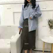 Mua áo sơ mi nữ triều đại Han Fan sen lá sen ve áo lớn búp bê cổ áo sinh viên hoang dã denim quần áo quốc phục - Trang phục dân tộc