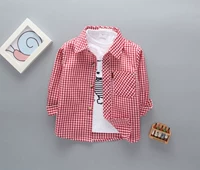 Áo sơ mi trẻ em cho bé trai và bé gái cotton đỏ kẻ sọc dài tay áo sơ mi mỏng bé 0-1-8 tuổi xuân hè 2 - Áo sơ mi shop bán đồ trẻ em