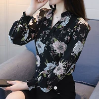 Осенняя модная шифоновая рубашка, топ, 2020, городской стиль, в корейском стиле, цветочный принт, длинный рукав