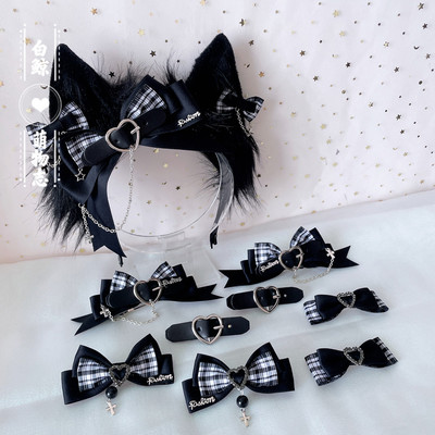 taobao agent White whale punk girl original three -dimensional bow, kc black and white grid playing jk Lolita hair accessories