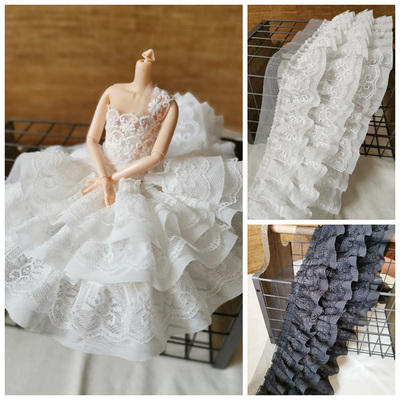 taobao agent Black and white three -layer chiffon lace pleated skirt collar cuffs diy doll skirt connected to T -shirt edge of lace supplementary materials