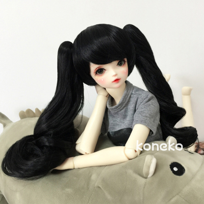 taobao agent [Free shipping] 3 -point giant baby BJD doll wig double ponytail curly hair black coffee color white