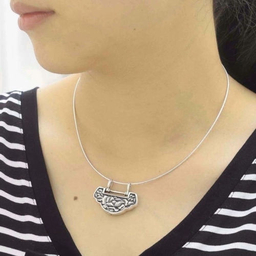 Ретро ожерелье, короткий чокер, цепочка до ключиц, серебро 925 пробы, замок долголетия, подарок на день рождения