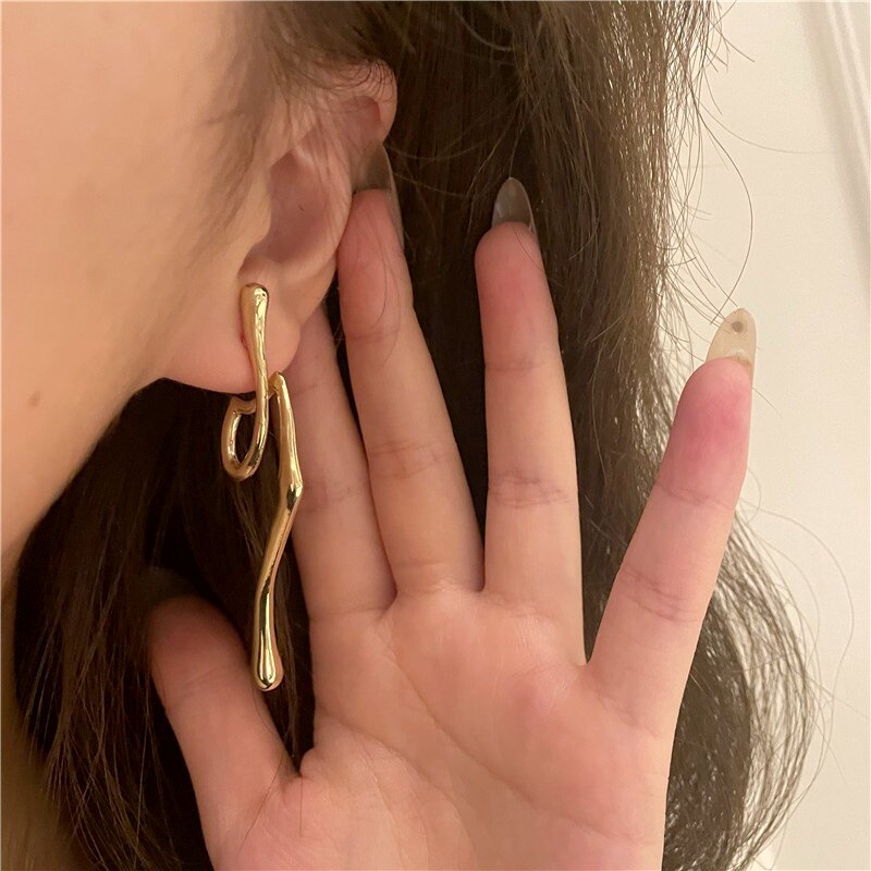 Distorted Twisted Line Metallohrringe Für Damen Lange Cool Style_voghion.com