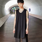 Quần áo nam Hàn Quốc mua thời trang lỏng lẻo Kiểu chữ A dài bằng cotton T cá tính viền đen và trắng - Lót