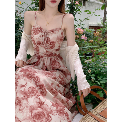 taobao agent Summer long skirt, slip dress, plus size, french style, maxi length, fitted