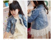 Trẻ em mặc mùa thu Cô gái Hàn Quốc Khâu Ren áo khoác công chúa denim bùng nổ - Khác
