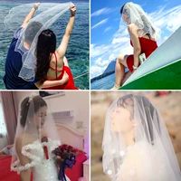 Короткая фата невесты из жемчуга, кружевной белый аксессуар для волос подходит для фотосессий, простой и элегантный дизайн