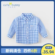 Cutebunny bé xuân và quần áo mùa thu bé trai kẻ sọc bé cotton dài tay giản dị áo sơ mi hoang dã - Áo sơ mi