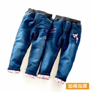 Quần denim bé gái mùa đông 2018 mới cho trẻ em nước ngoài trẻ em Hàn Quốc phiên bản thêu của phim hoạt hình cộng với quần jeans dày cotton - Quần jean