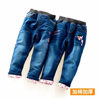 Quần denim bé gái mùa đông 2018 mới cho trẻ em nước ngoài trẻ em Hàn Quốc phiên bản thêu của phim hoạt hình cộng với quần jeans dày cotton - Quần jean quần bò đẹp cho bé