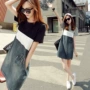 Mùa xuân và hè 2019 phiên bản mới của Hàn Quốc về khâu đen trắng Slim Một chiếc váy denim từ nữ - A-Line Váy mẫu váy chữ a