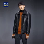 Áo khoác cổ lông thời trang HLA Haishu House 2018 mùa đông mới ấm áp áo khoác da PU