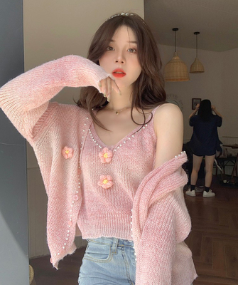 taobao agent Fuchsia sweater, bra top, T-shirt, set, plus size, autumn, fitted