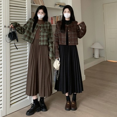 taobao agent Retro dress, advanced long skirt, set, plus size, American style, high waist, long sleeve, 2023 collection, high-end