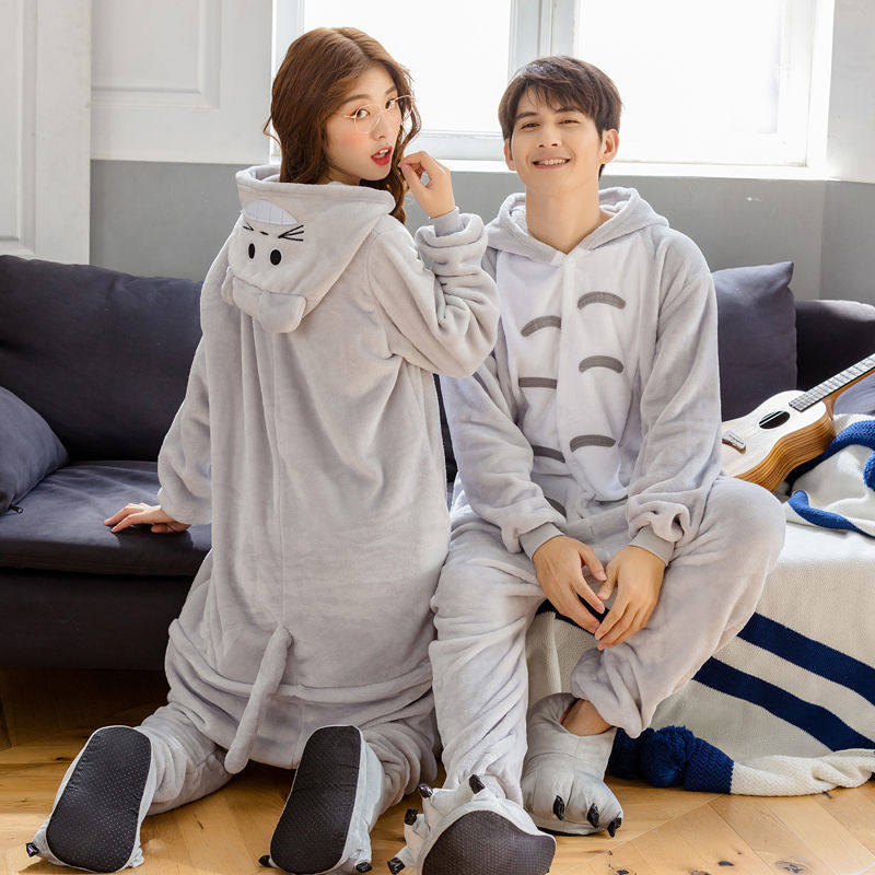 南极人秋冬卡通连体动物龙猫睡衣女情侣学生