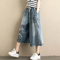 Джинсовые летние этнические штаны, джинсы, 2022, этнический стиль, с вышивкой, свободный крой