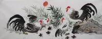 Китайская живопись цветочные и птичьи петух шесть -баннер Каллиграфия и рисование