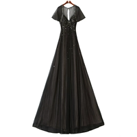 Черное вечернее платье, элитные блестки для ногтей, длинная юбка, 2020 года, новая коллекция, V-образный вырез