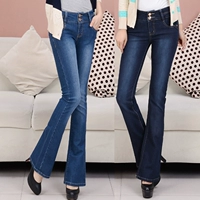 2018 micro-la jeans của phụ nữ cao eo mỏng hông mỏng đàn hồi của phụ nữ quần mùa xuân và mùa thu kích thước lớn loa quần áo nữ đẹp