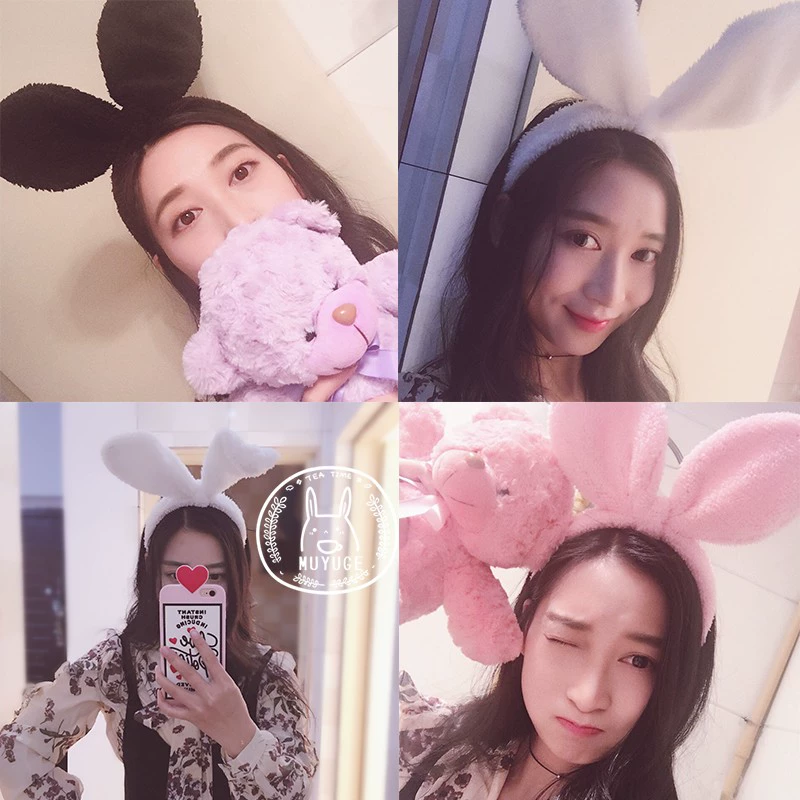 Dễ thương Plush Hairband Phụ kiện tóc Siêu ngọt Dễ thương Tai thỏ lớn Răng tóc Băng mặt Rửa mặt nạ Mặt nạ tóc Band - Phụ kiện tóc