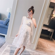Thai sản mặc 2018 mùa hè mới Hàn Quốc phiên bản của không tay sóng trắng điểm Một phiên bản của các điểm sóng thời trang phụ nữ mang thai hot mẹ ăn mặc