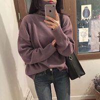 Mùa đông Hàn Quốc Chic Retro Loose dài tay áo cao cổ áo len của phụ nữ nền tảng màu sắc hoang dã Knit Sweater sinh viên hàng đầu quần áo nữ