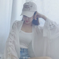 Mùa hè Hàn Quốc phiên bản của quan điểm lỏng lẻo dây đeo dài tay kem chống nắng quần áo voan áo sơ mi ngắn cardigan áo jacket + sling nữ mẫu áo khoác ngắn đẹp