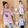 Thai sản mặc mùa thu phù hợp với mô hình thời trang 2018 mới dài tay áo triều mẹ mang thai t-shirt mùa đông hai mảnh phù hợp với đầm bầu sang chảnh